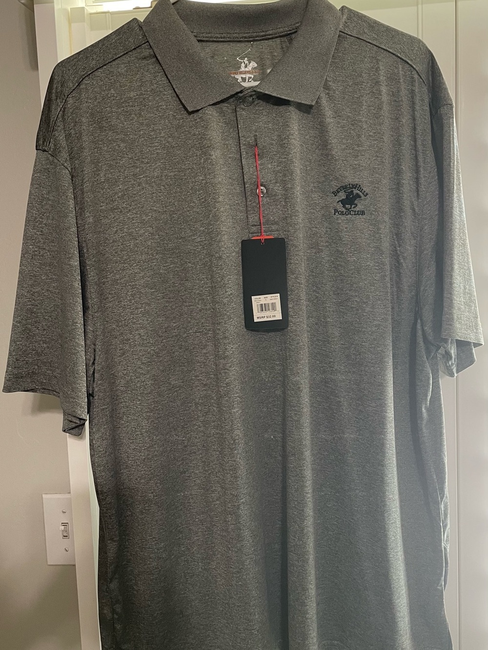 Beverly Hills Polo Club Men's Charcoal Heather Polo 31”Lx17”w